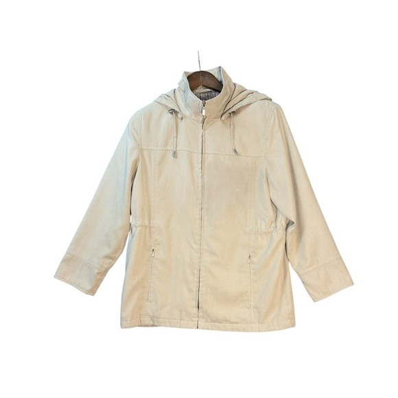 London Fog Womens Anorak Rain Coat Jacket S-P Beige Neutral Hooded Lightweight - Picture 3 of 11